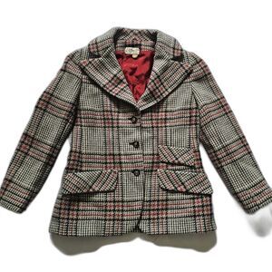 Vintage 60s Wool Plaid Blazer Peplum Waist Red Lining Joan Leslie by Kasper S